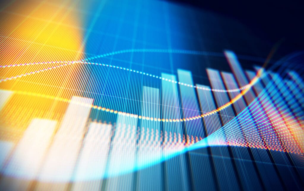 Colorful abstract graph with vertical bars, wavy lines, and a Practice Mix Optimization theme.