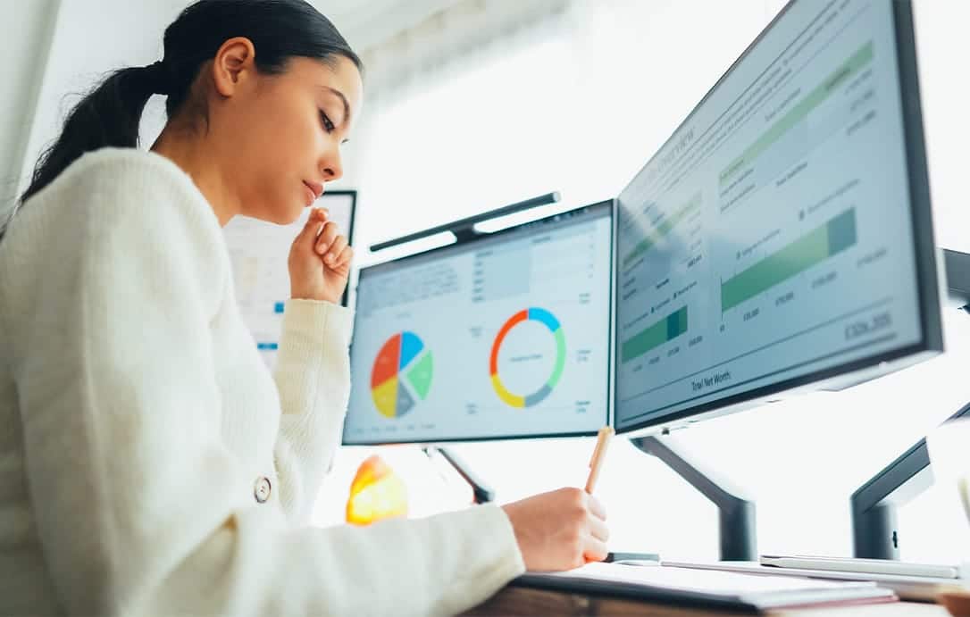 Woman reviewing data research