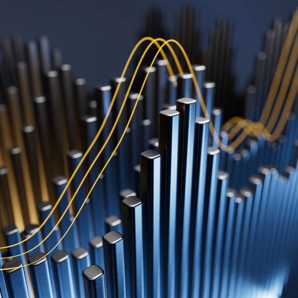 3D metallic bar graph with yellow trend lines, illustrating Expense Reduction Consulting.