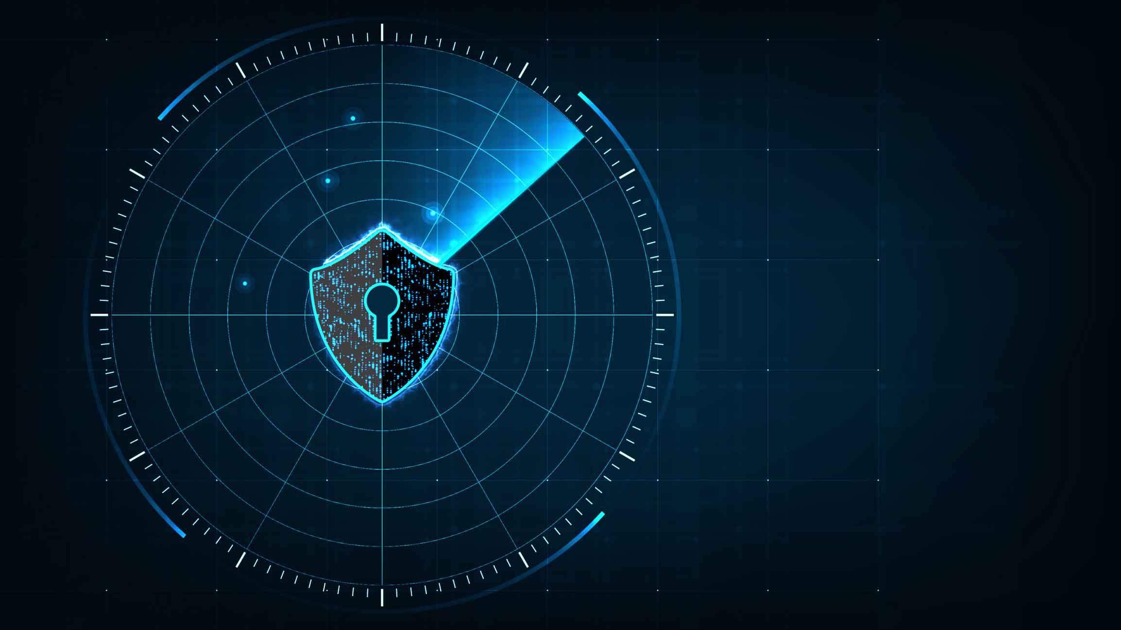 Digital shield with keyhole on radar, symbolizing cybersecurity compliance consulting.