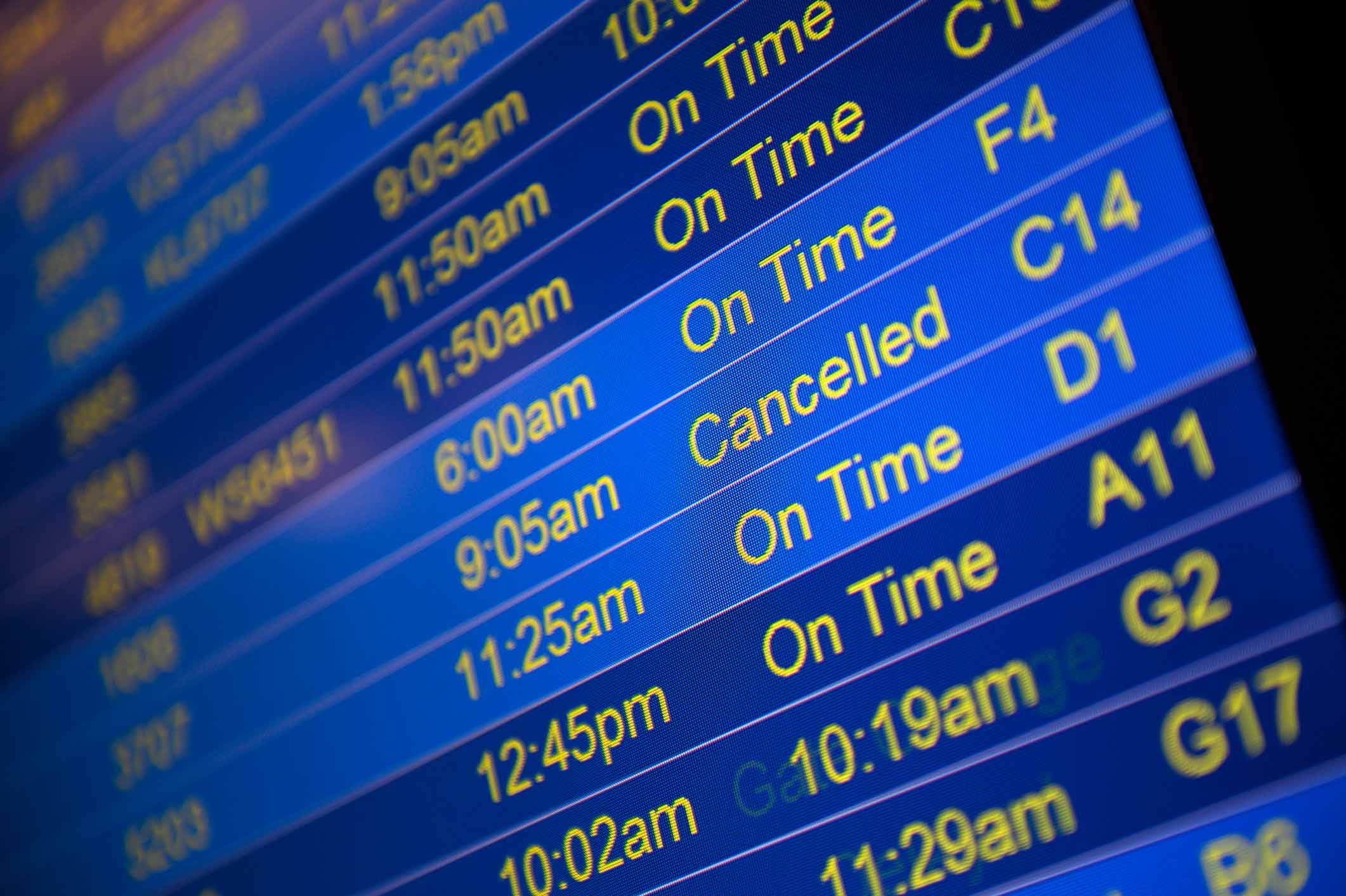 Close-up of an airport departures board, reflecting aviation corporate performance consulting.