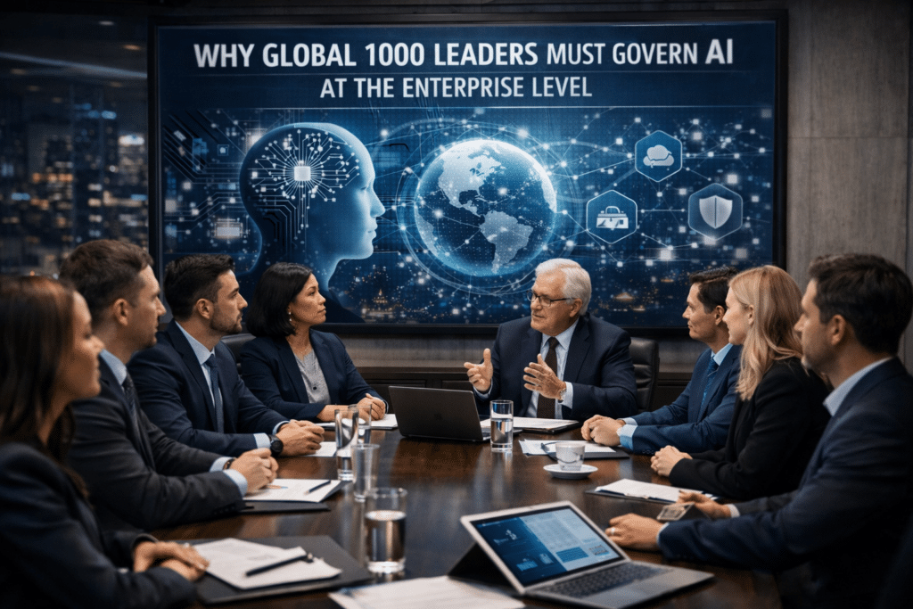 Executives discussing why global 1000 leaders must govern AI at the enterprise level