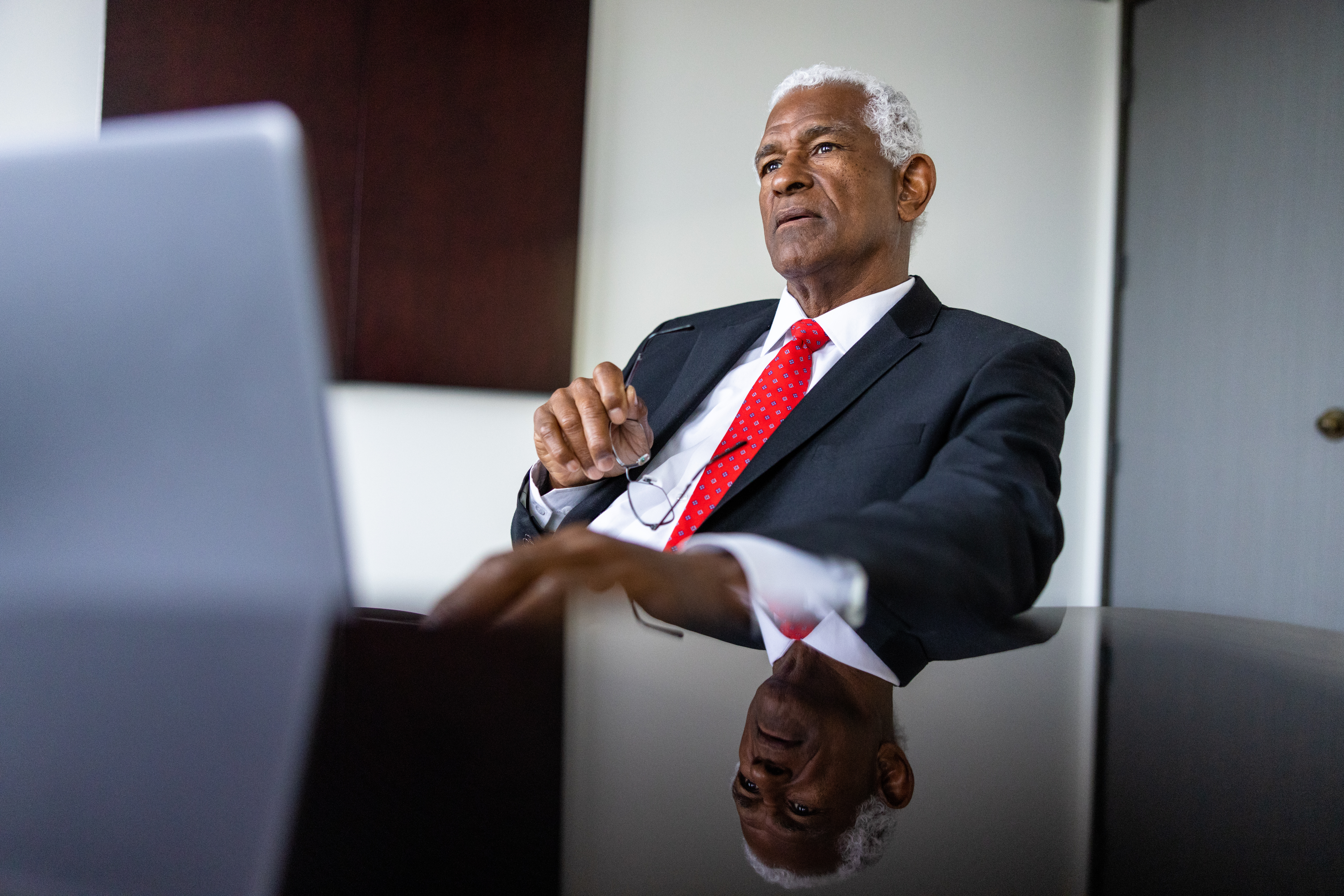 A senior businessman on the laptop