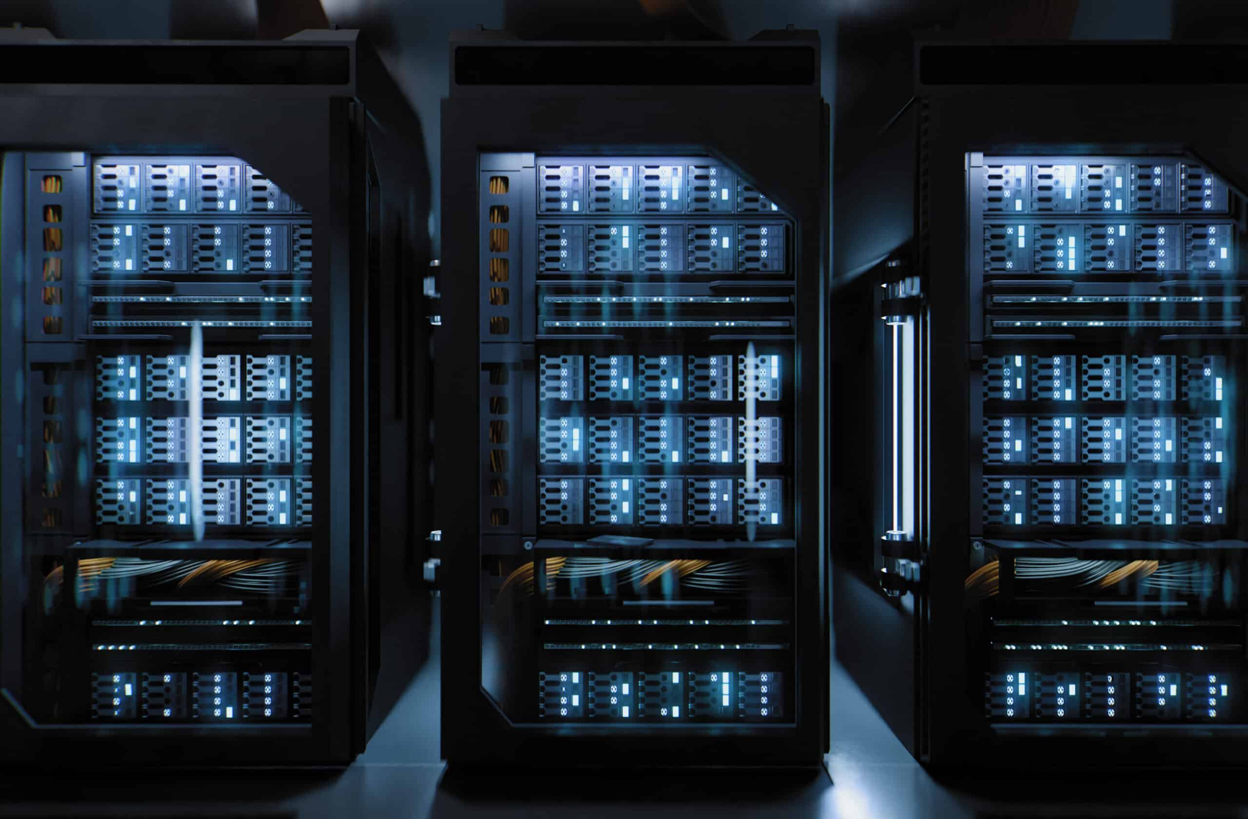 Three server racks symbolize IT infrastructure consulting.