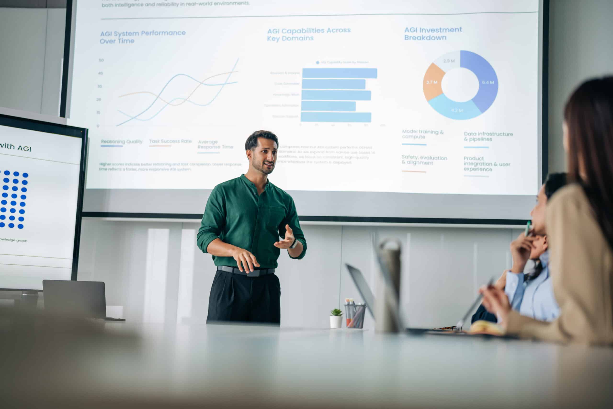 Businessman Presenting AGI Analytics representing AI strategy consulting
