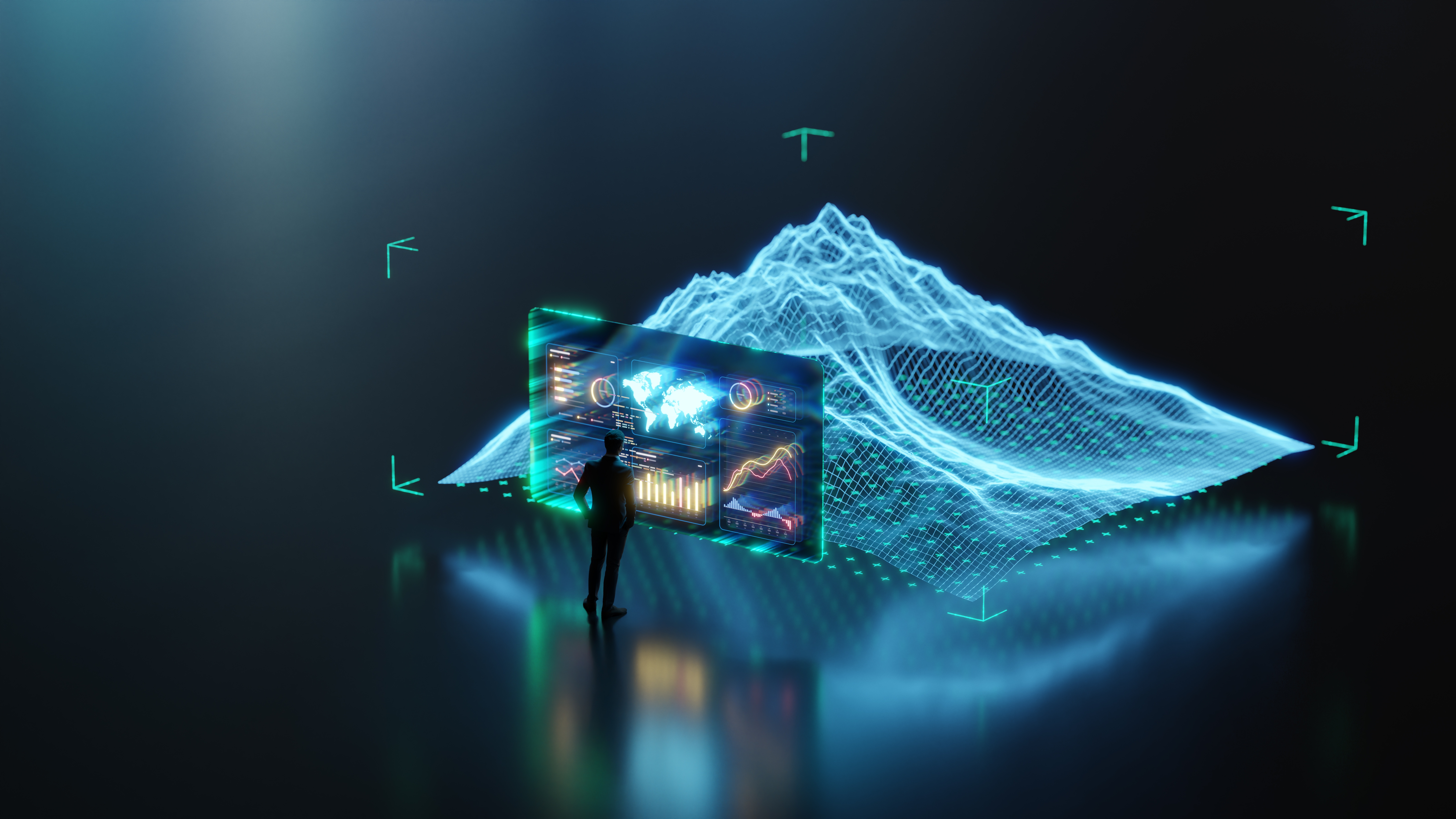 Business Professional Analyzing Holographic Data representing data platform consulting