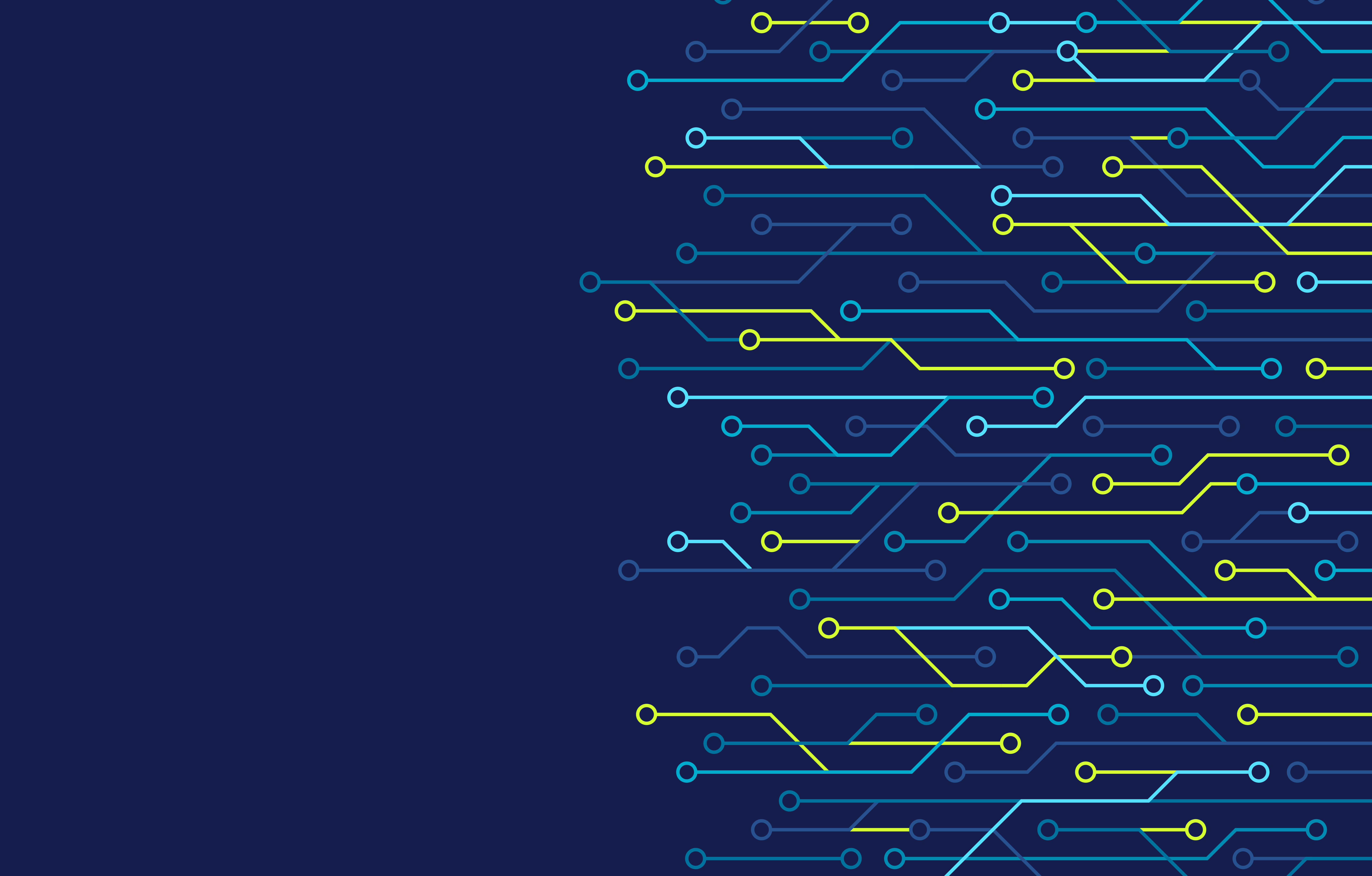 Abstract circuit lines and nodes evoke network transformation consulting on a dark blue background.