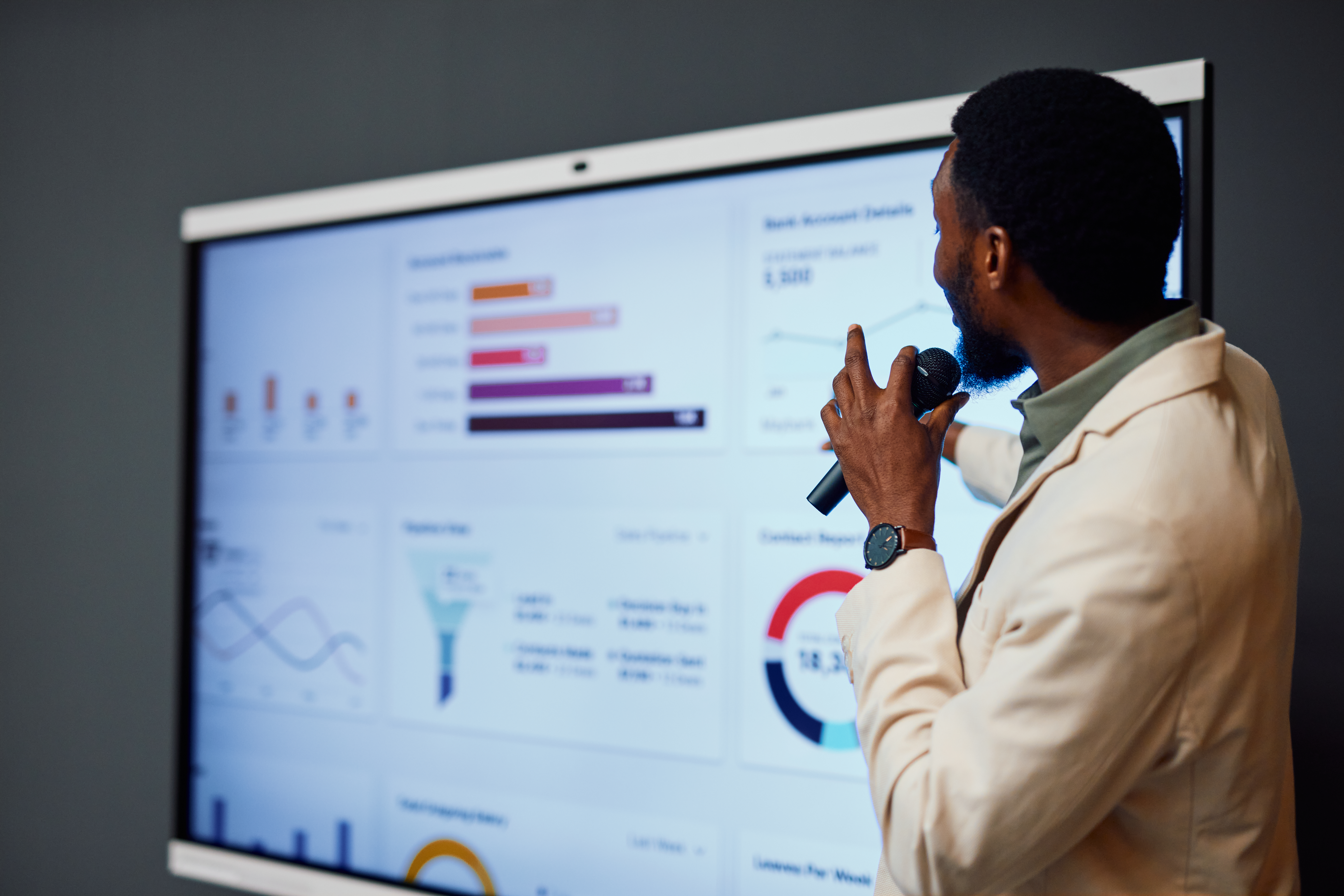 Businessman giving presentation on workforce transformation consulting